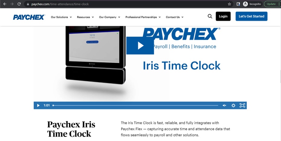 Paychex Iris Time Clock
