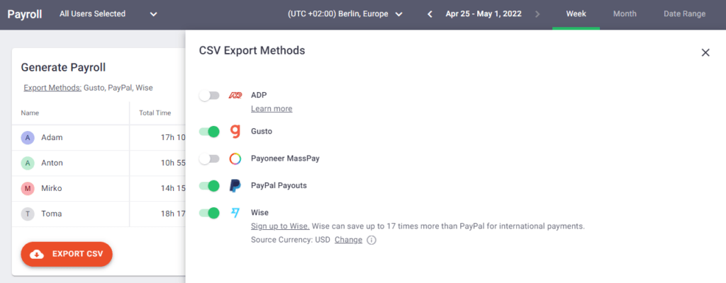 Time Doctor Payroll CSV Export Methods