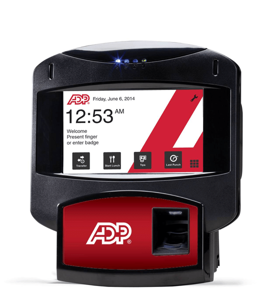 Traditional workplace time clock device with ADP