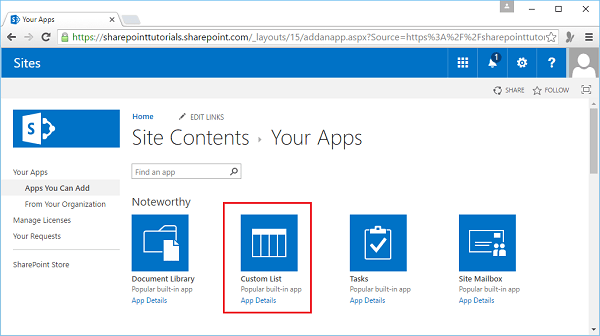 SharePoint Add A Custom List