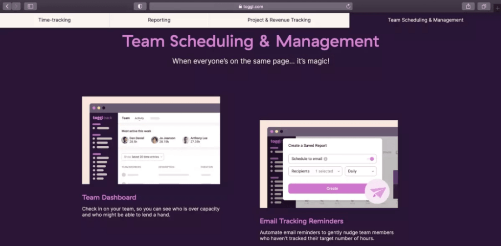 Toggl team scheduling & management