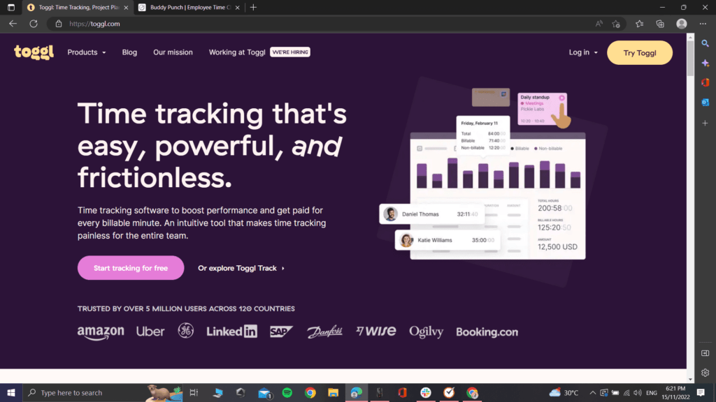 Toggl Track homepage