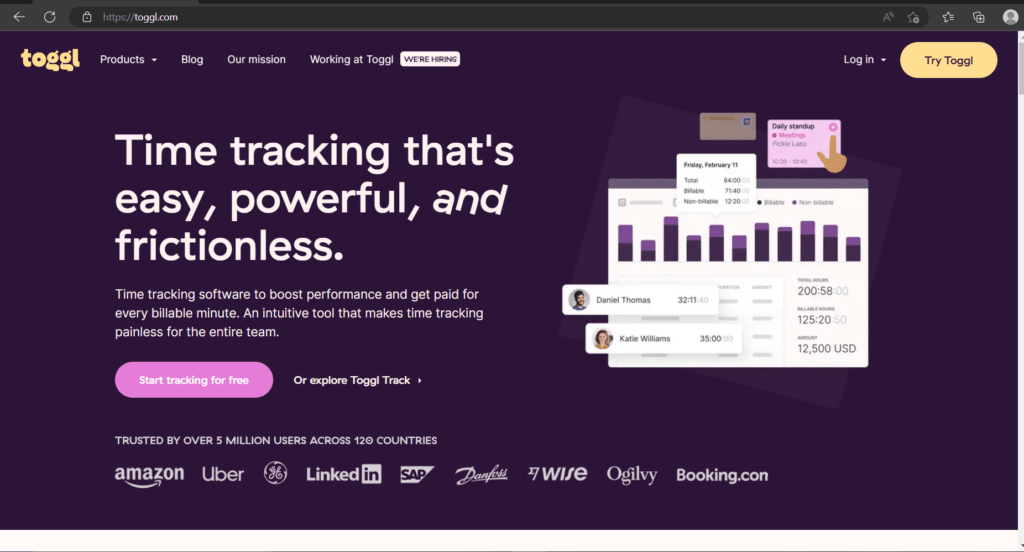 Toggl Track homepage