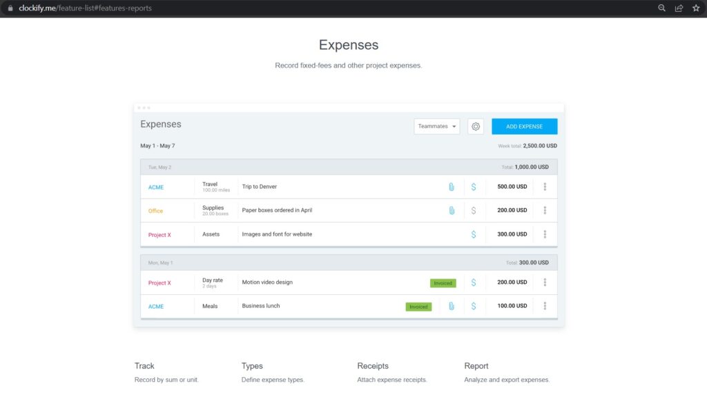 Clockify Budgeting and expense management
