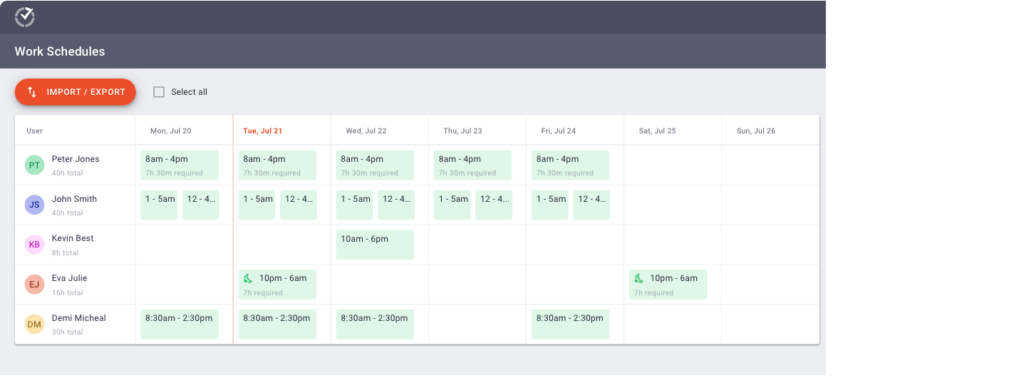 Time doctor work schedule feature