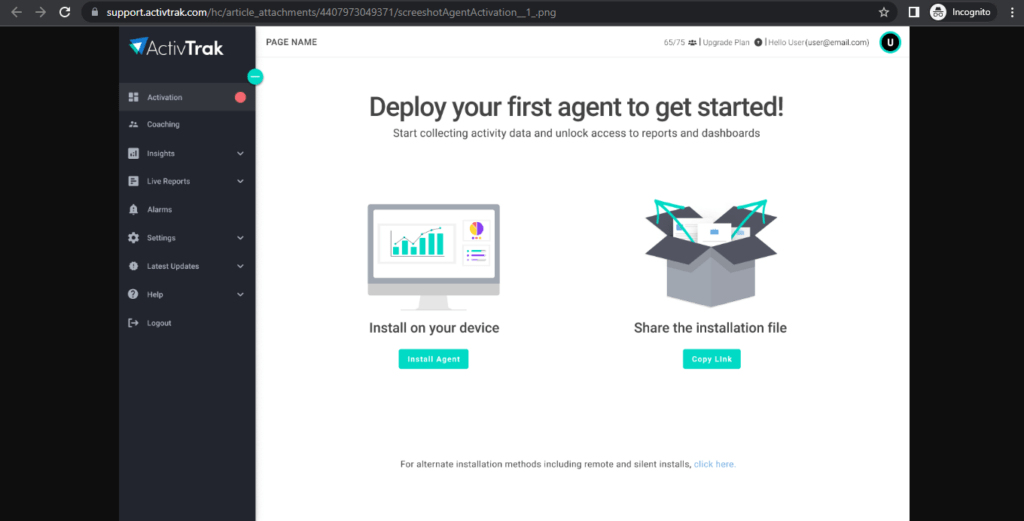 Activtrak Download the installer from dashboard