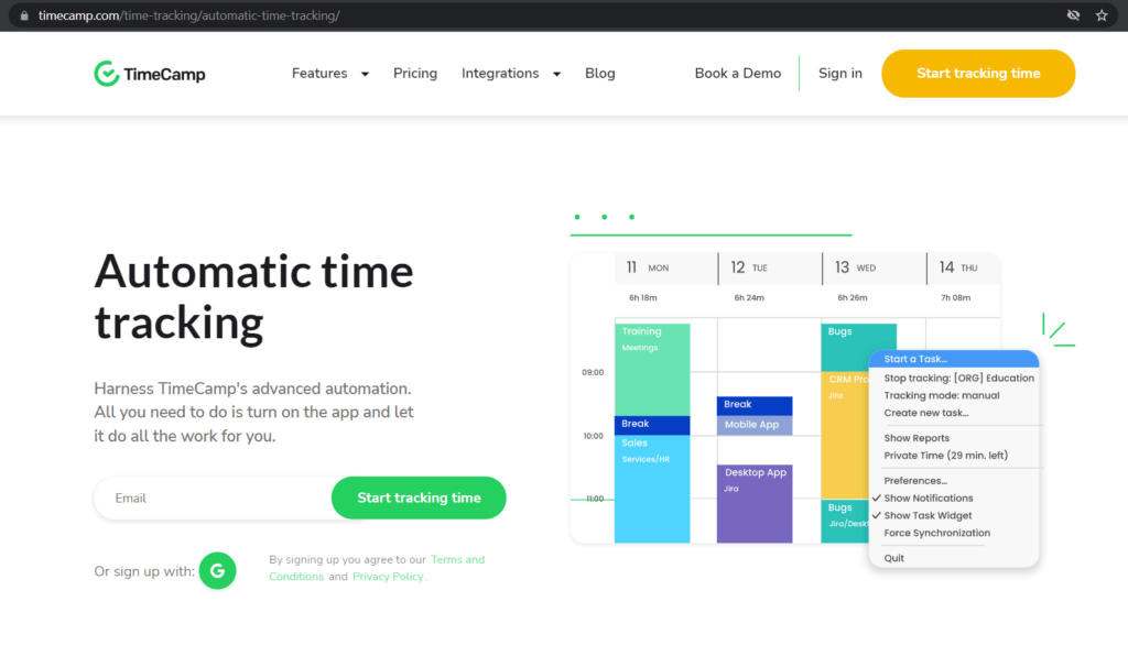 TimeCamp automatic time tracking