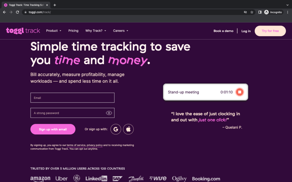 Toggl Homepage