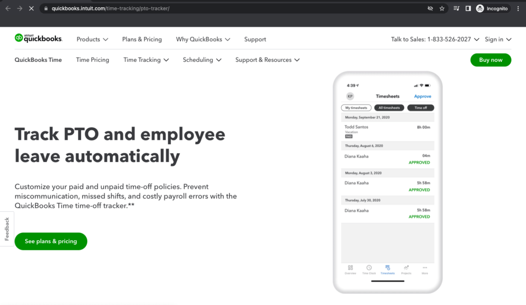 Quickbooks PTO time tracking