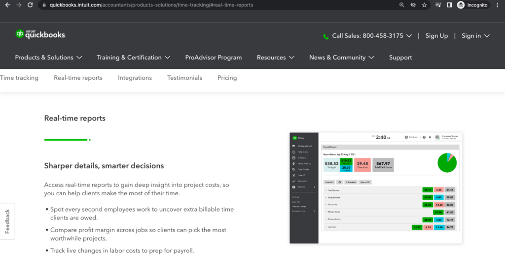 Quickbooks real time report