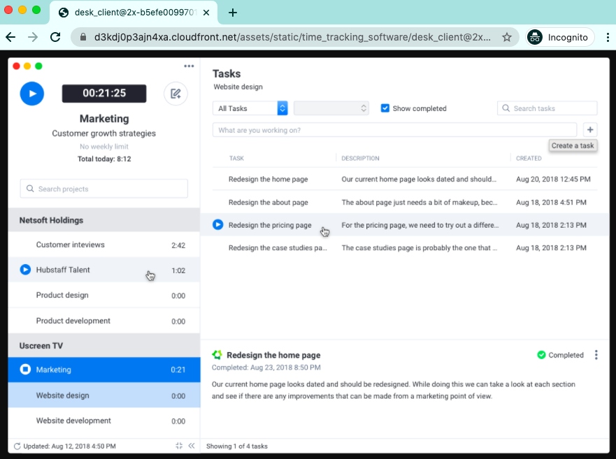 Hubstaff project time tracking