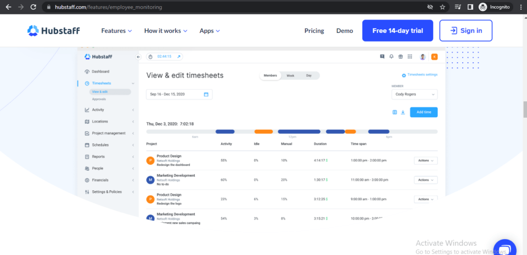 Hubstaff timesheet