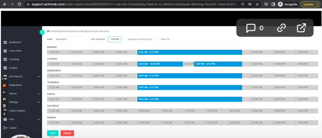 Activtrak scheduling