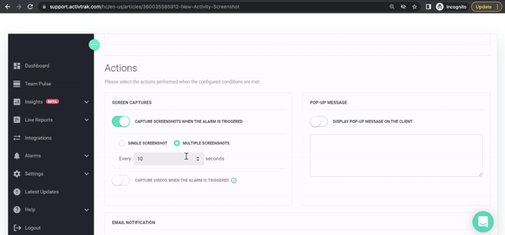 Activtrak screenshot monitoring