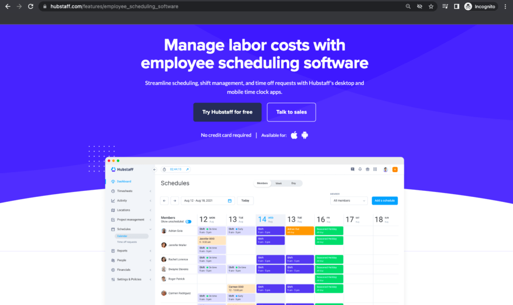 Hubstaff employee scheduling software