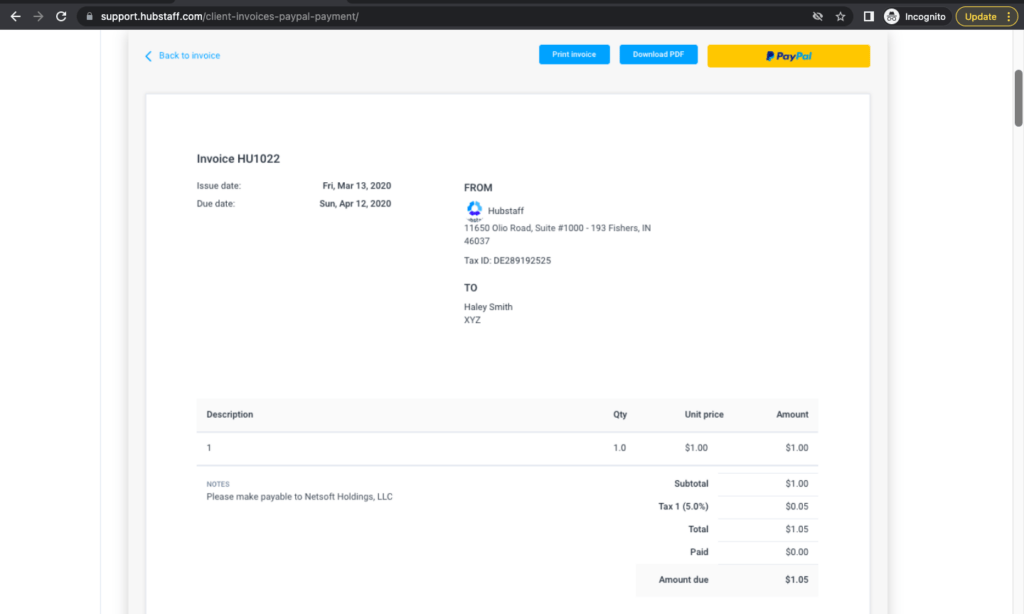 Hubstaff invoicing