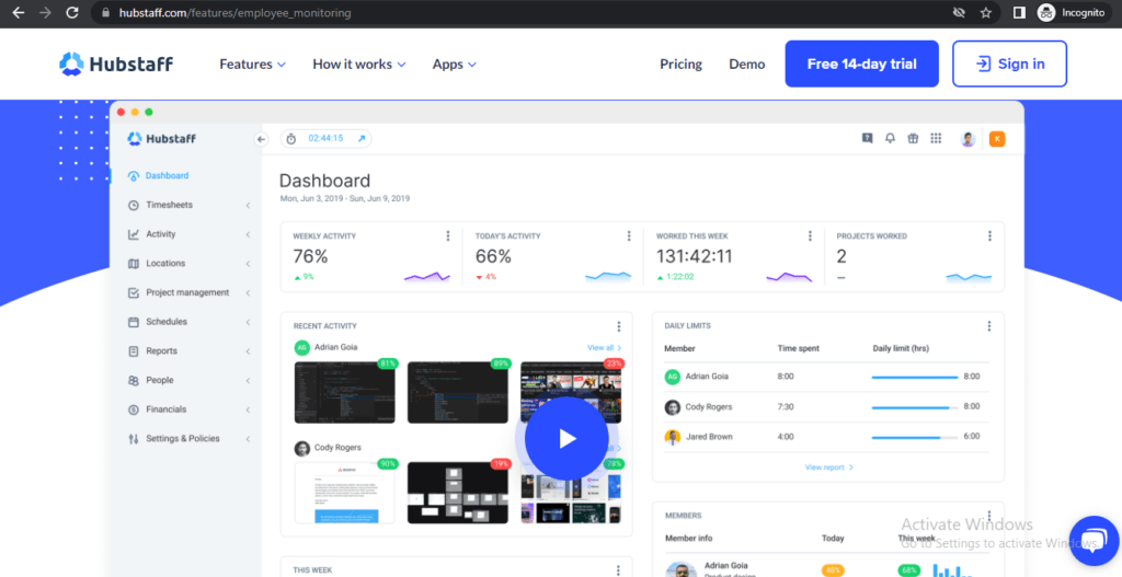 Hubstaff productivity monitoring