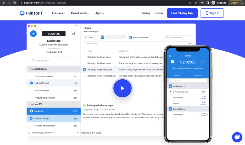 Hubstaff time tracking