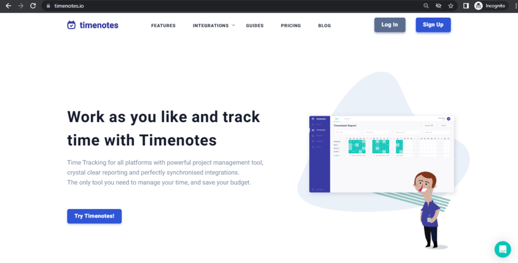 Timenotes homepage