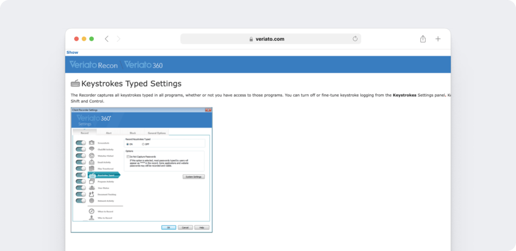 Veriato keystroke logging