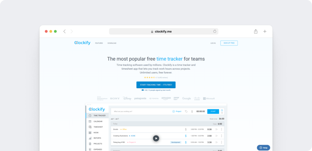 Clockify-homepage