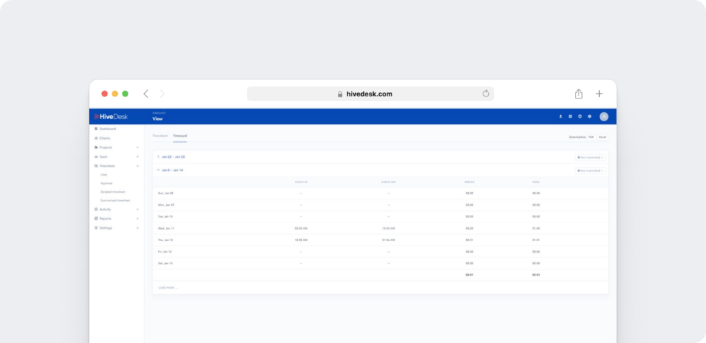 HiveDesk Time card