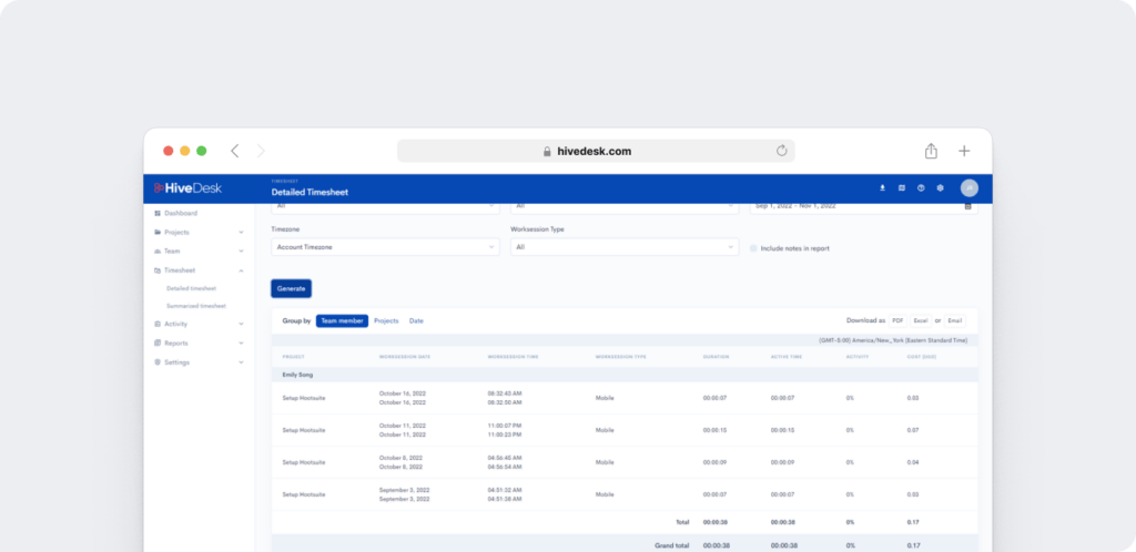 HiveDesk Timesheet