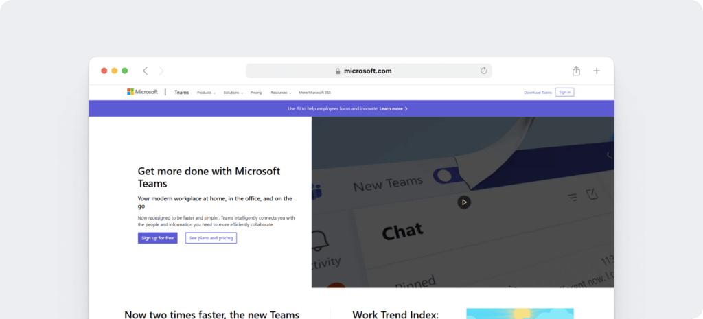 Microsoft Teams homepage