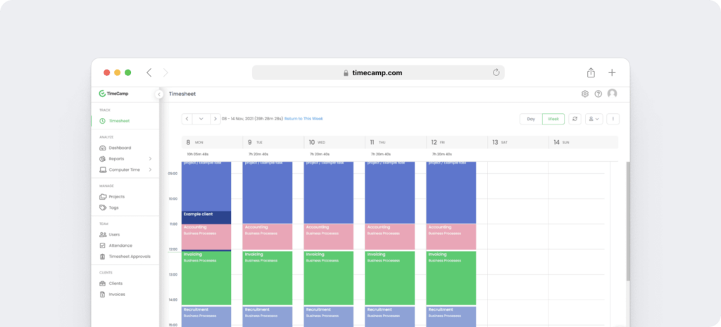 Timecamp timesheet