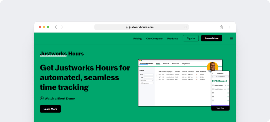 Justworks Hours homepage