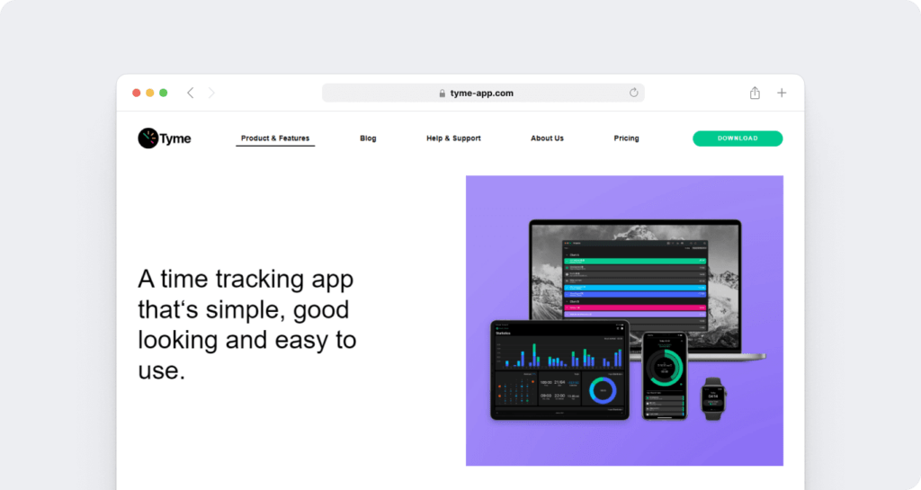 Tyme app homepage