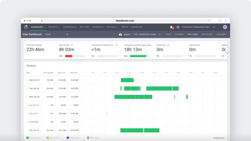 Time Doctor user dashboard