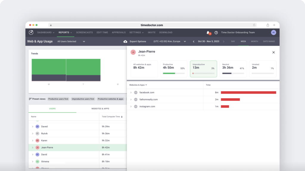Time Doctor web & app usage