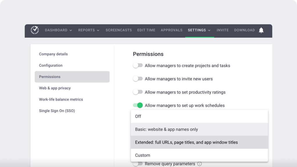 Time Doctor website & app monitoring settings