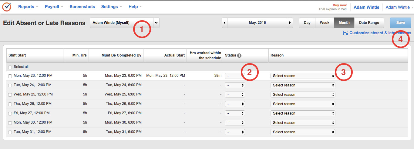 reason can be toggled on or off 