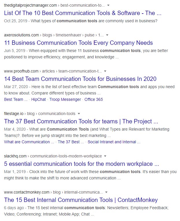 communication tools SERPs