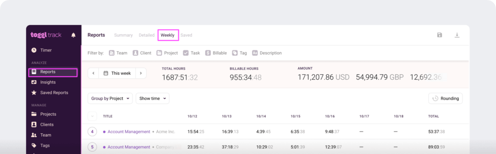 toggl track weekly report