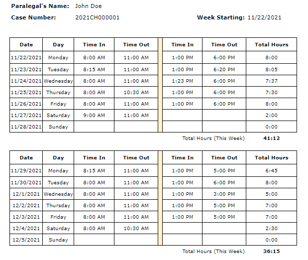 bi-weekly paralegal timesheet template