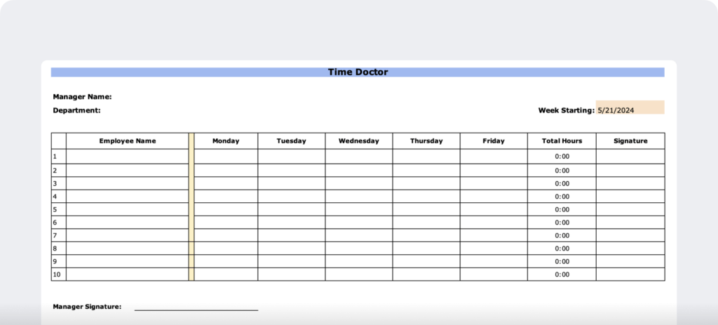 Weekly Employee attendance sheet