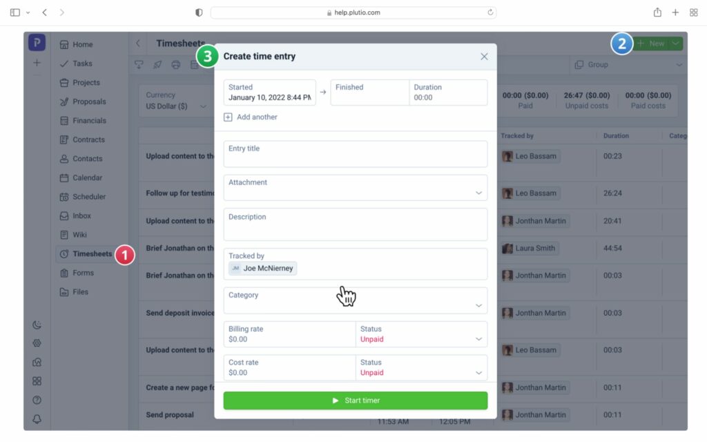 plutio create time entry