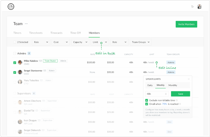 Everhour team management