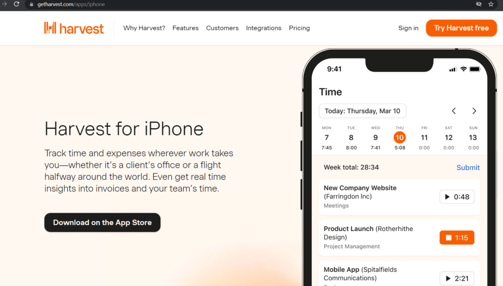  Harvest Mobile time tracking