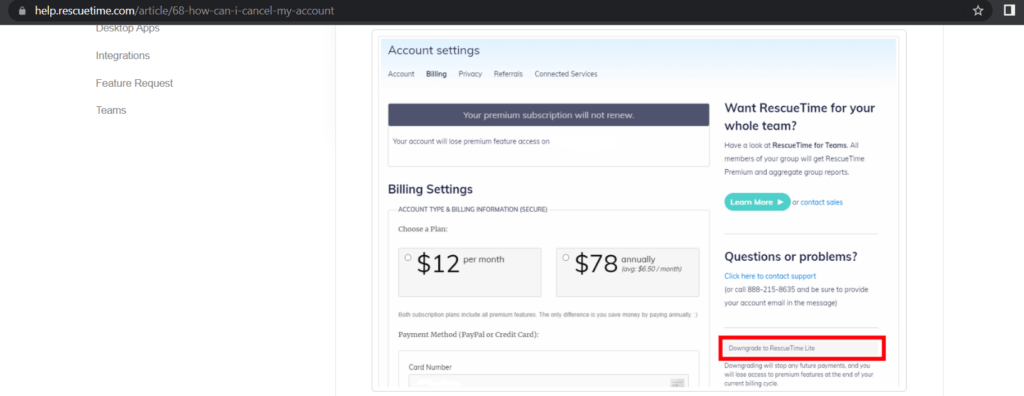 Downgrade to RescueTime Lite