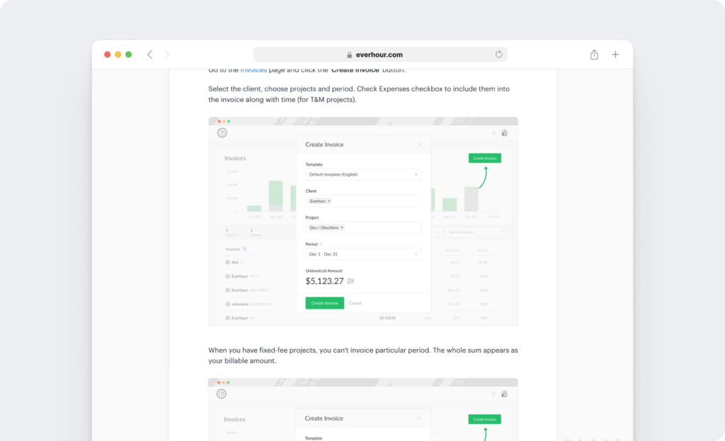 Everhour invoicing