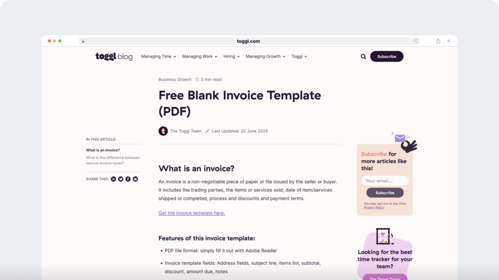 Toggl invoicing