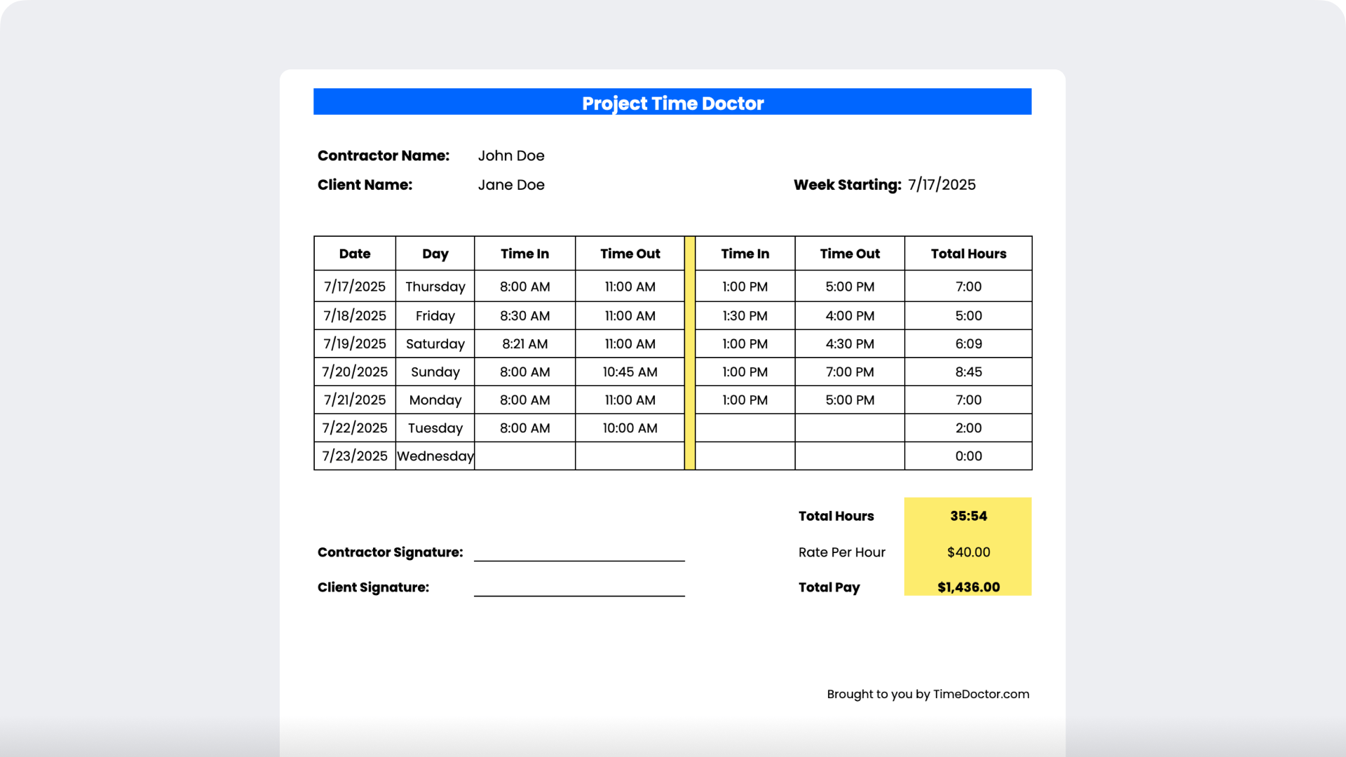 Weekly timesheet