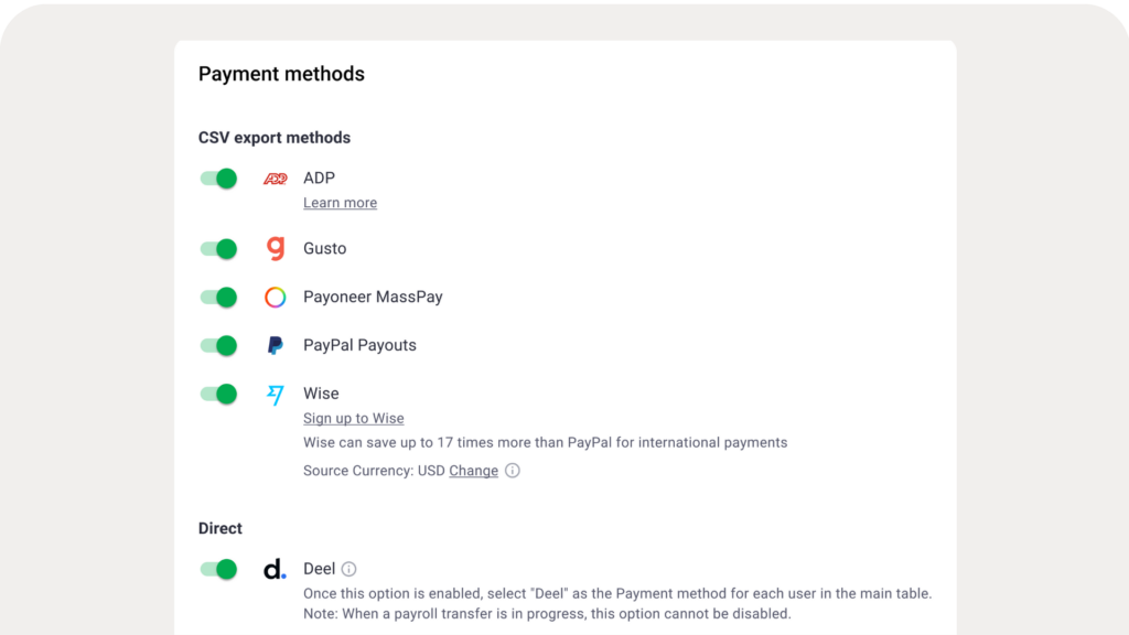 Payroll payments methods
